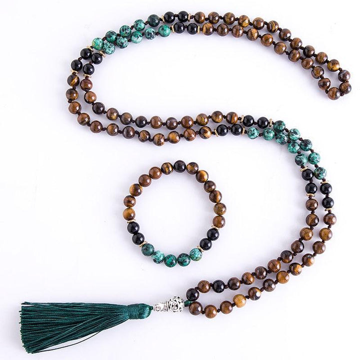 108 Bead Mala Tassel Necklace In Mixed Stones