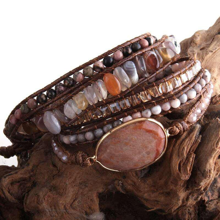 5 Strands Wrap Boho Bracelet with Mixed Natural Stones
