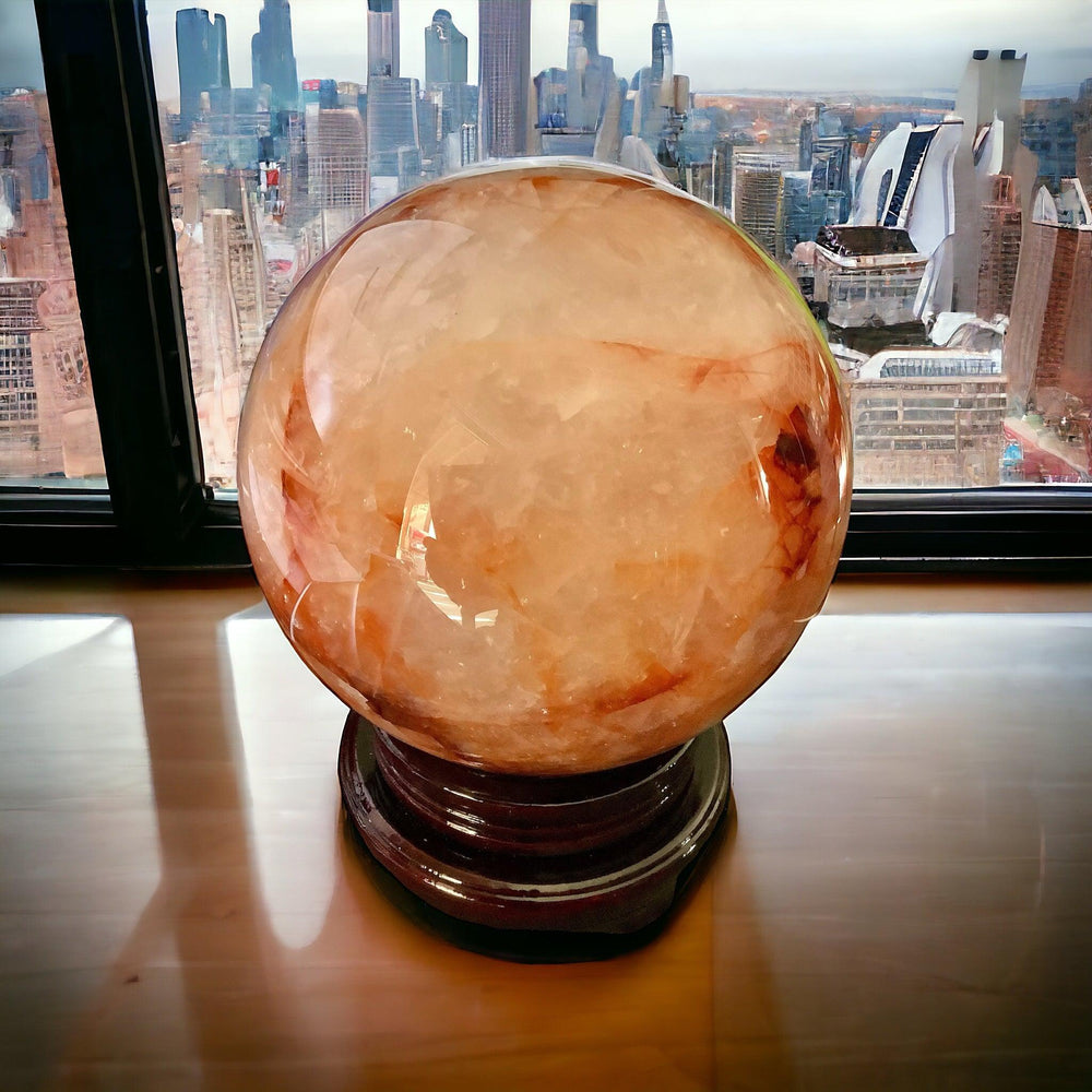 Huge 15.3 Lbs Hematoid “Fire” Quartz Sphere with Stand