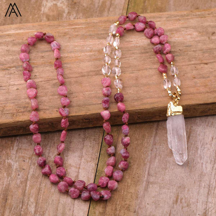 32 Types of Crystal Beaded Necklaces with Quartz Point Guru Stone