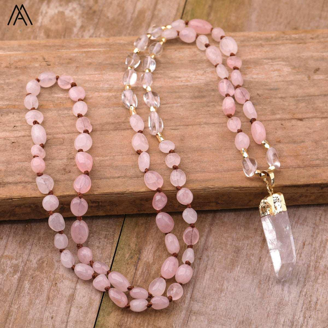 32 Types of Crystal Beaded Necklaces with Quartz Point Guru Stone