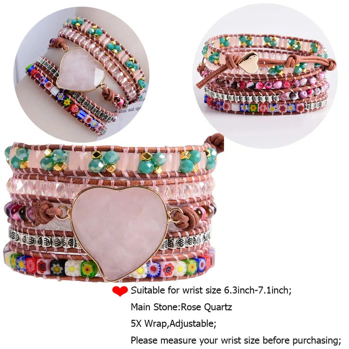 Mixed Color Natural Stone Heart Bracelet
