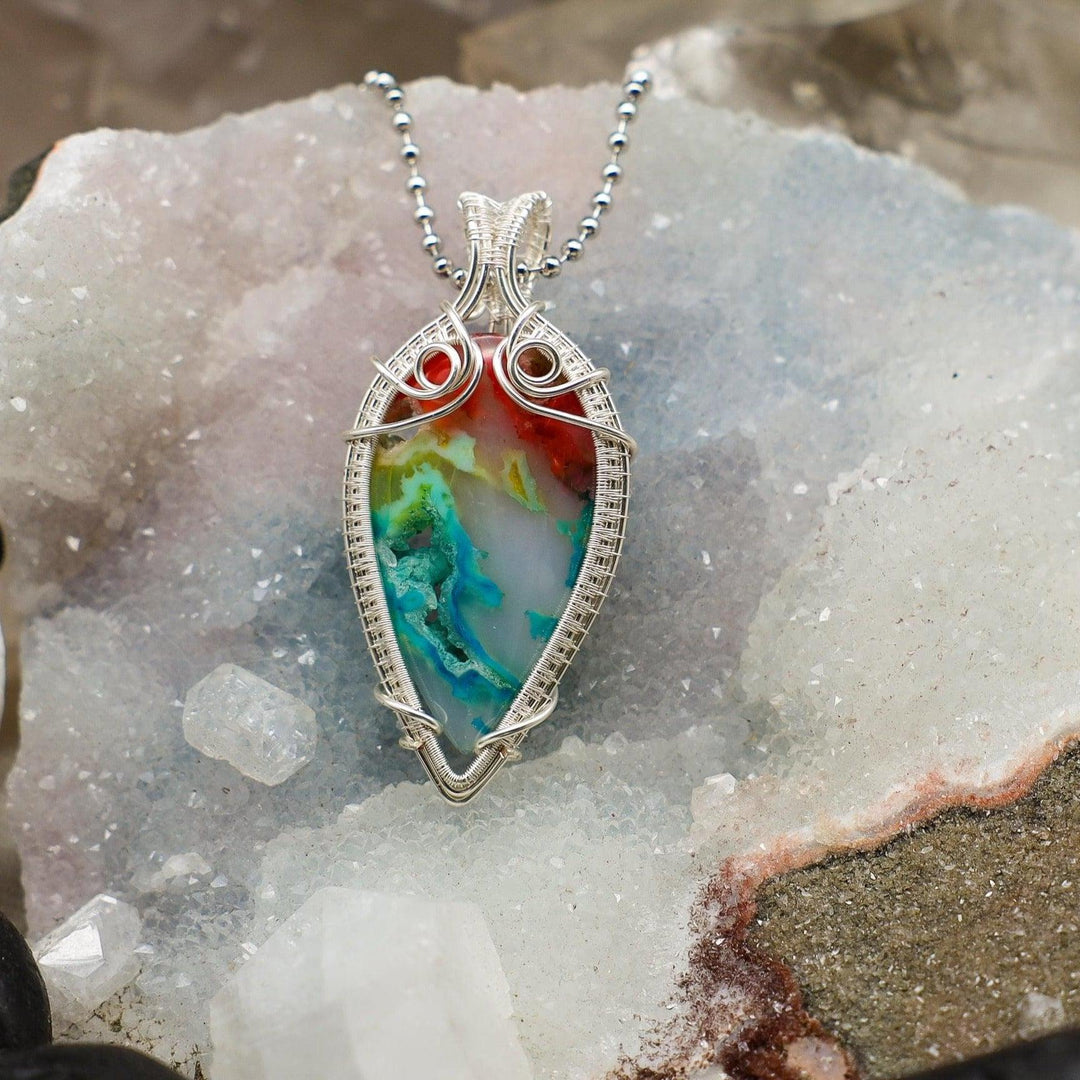 Agate Chakra Dyed Wire Wrap Pendant - 2.25"