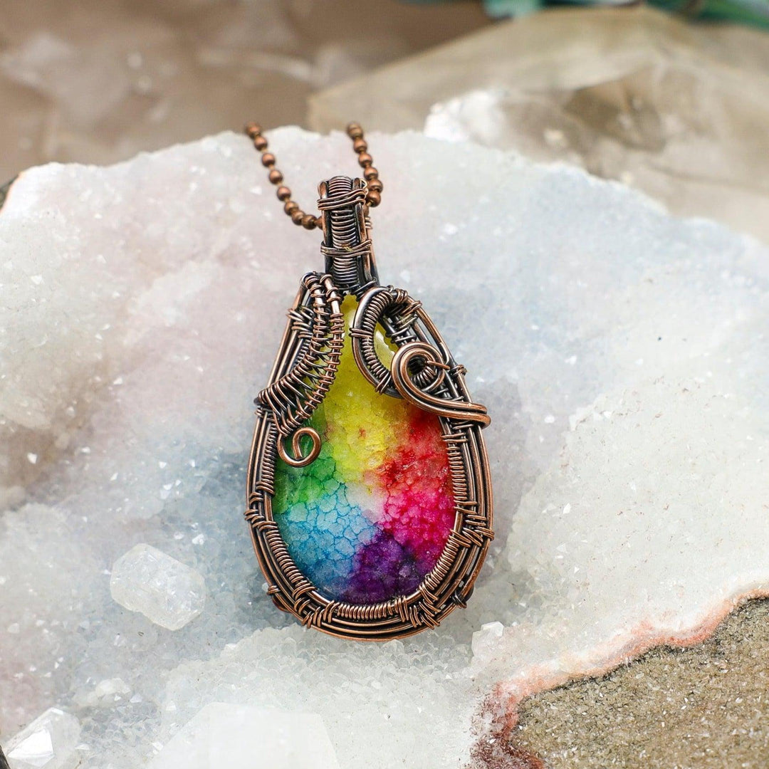 Agate Chakra Dyed Wire Wrap Pendant - 2.5"