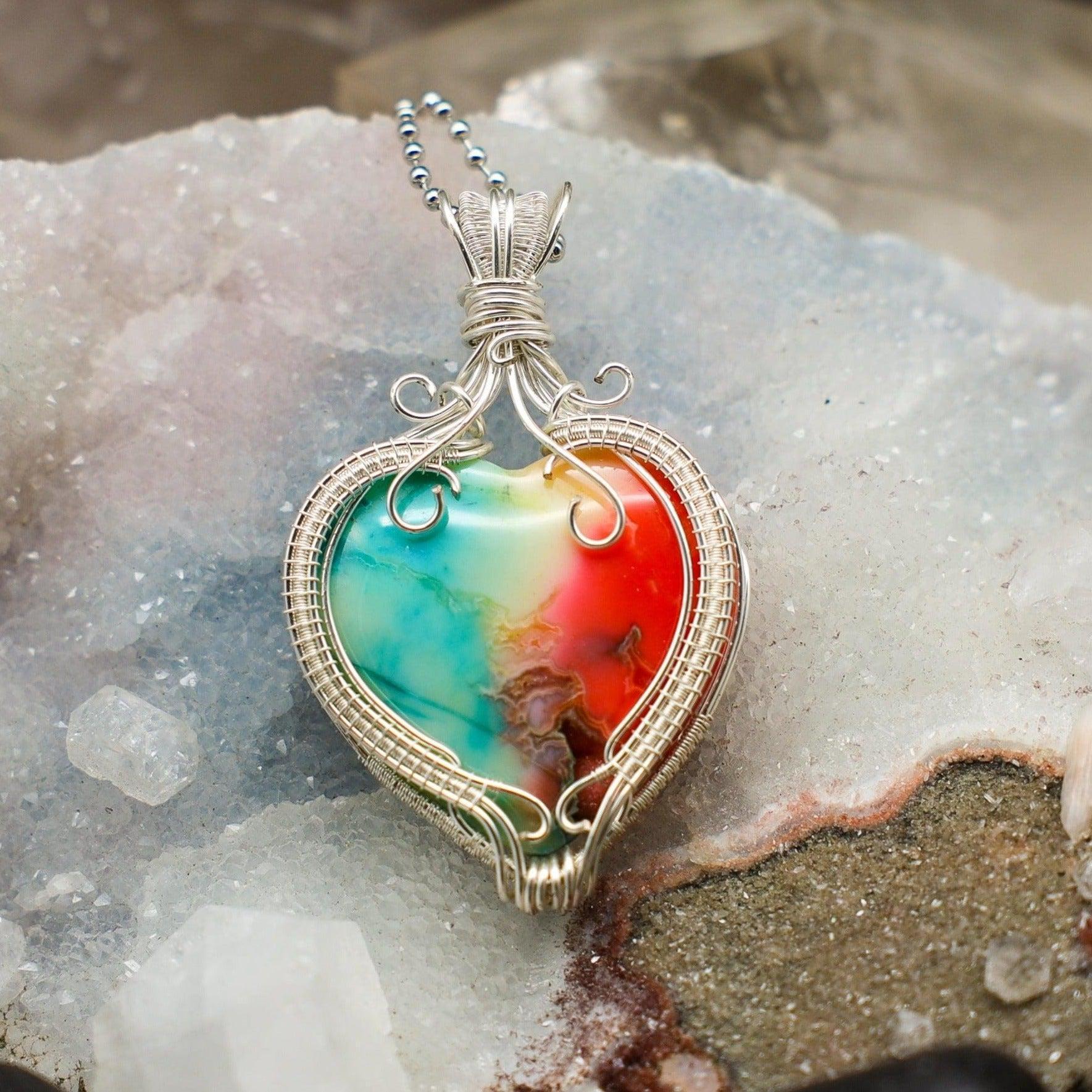 Agate Chakra Dyed Wire Wrap Pendant - 2.97"