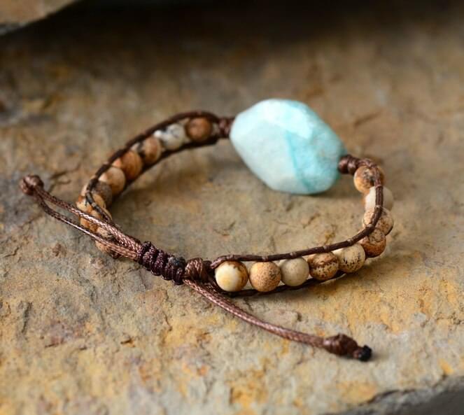 Amazonite Beaded Woven Wrap Bracelet Handmade