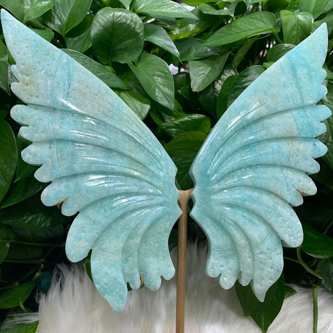 Amazonite Crystal Butterfly Wings with Stand