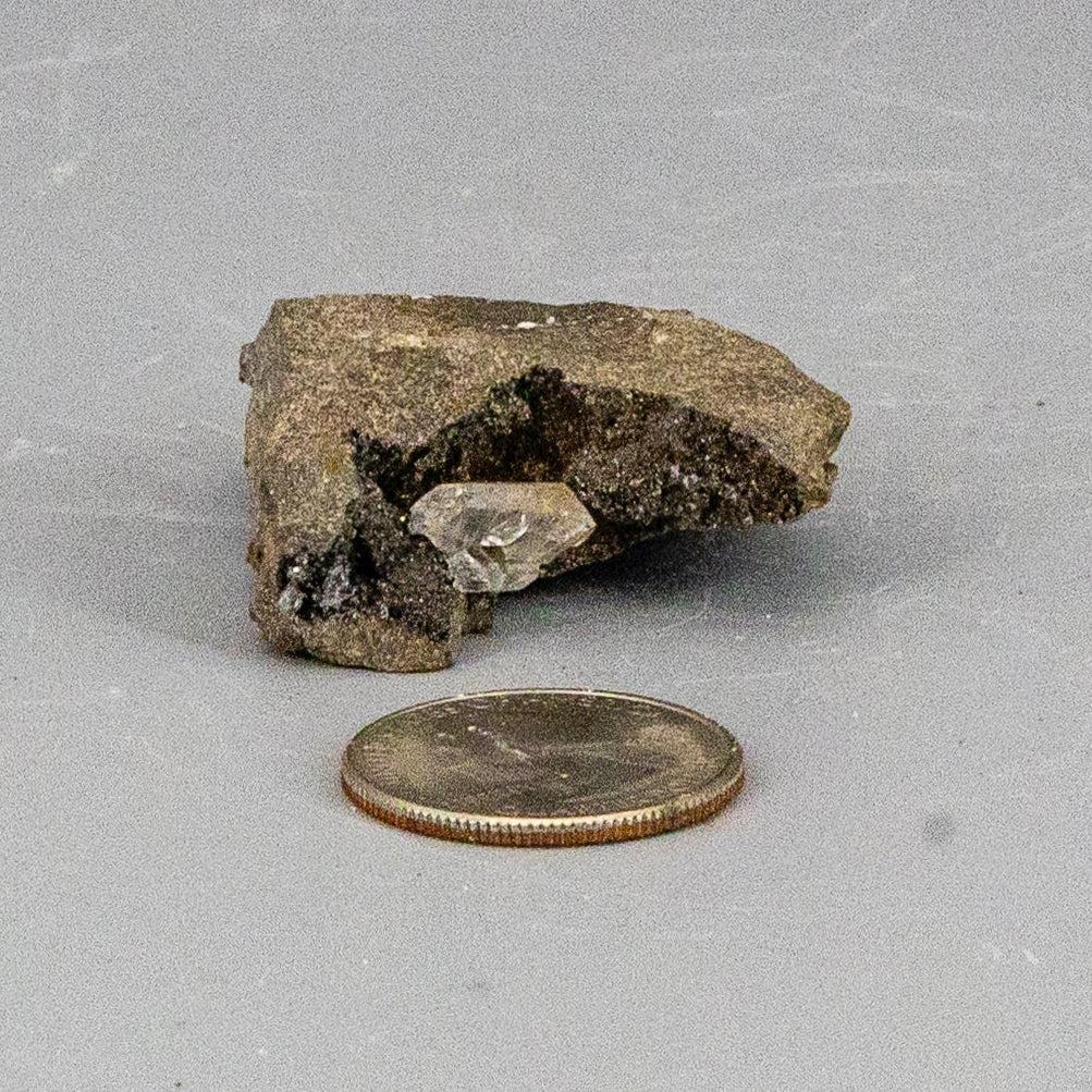 Baby Herkimer Diamond in Host Rock Matrix With Calcite Crystal