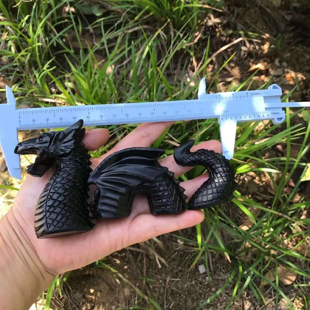 Black Obsidian Crystal Three-Stage Dragon Carving