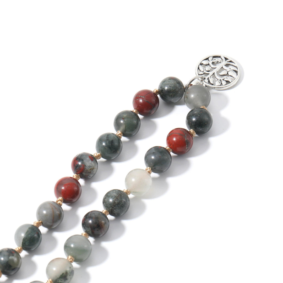 Bloodstone Mala 108 Beaded Knotted Necklace