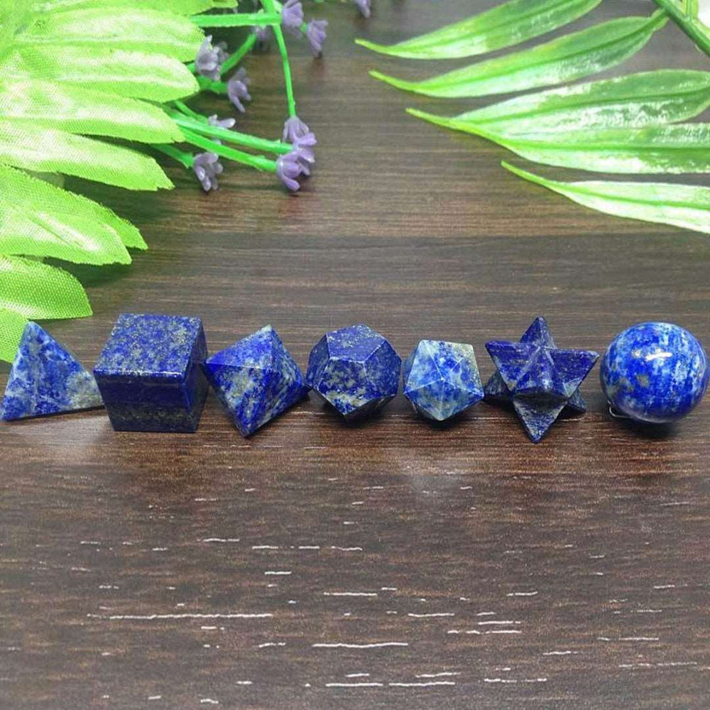 Blue Lapis Lazuli 7 Piece Set Platonic Solids Geometric Crystals