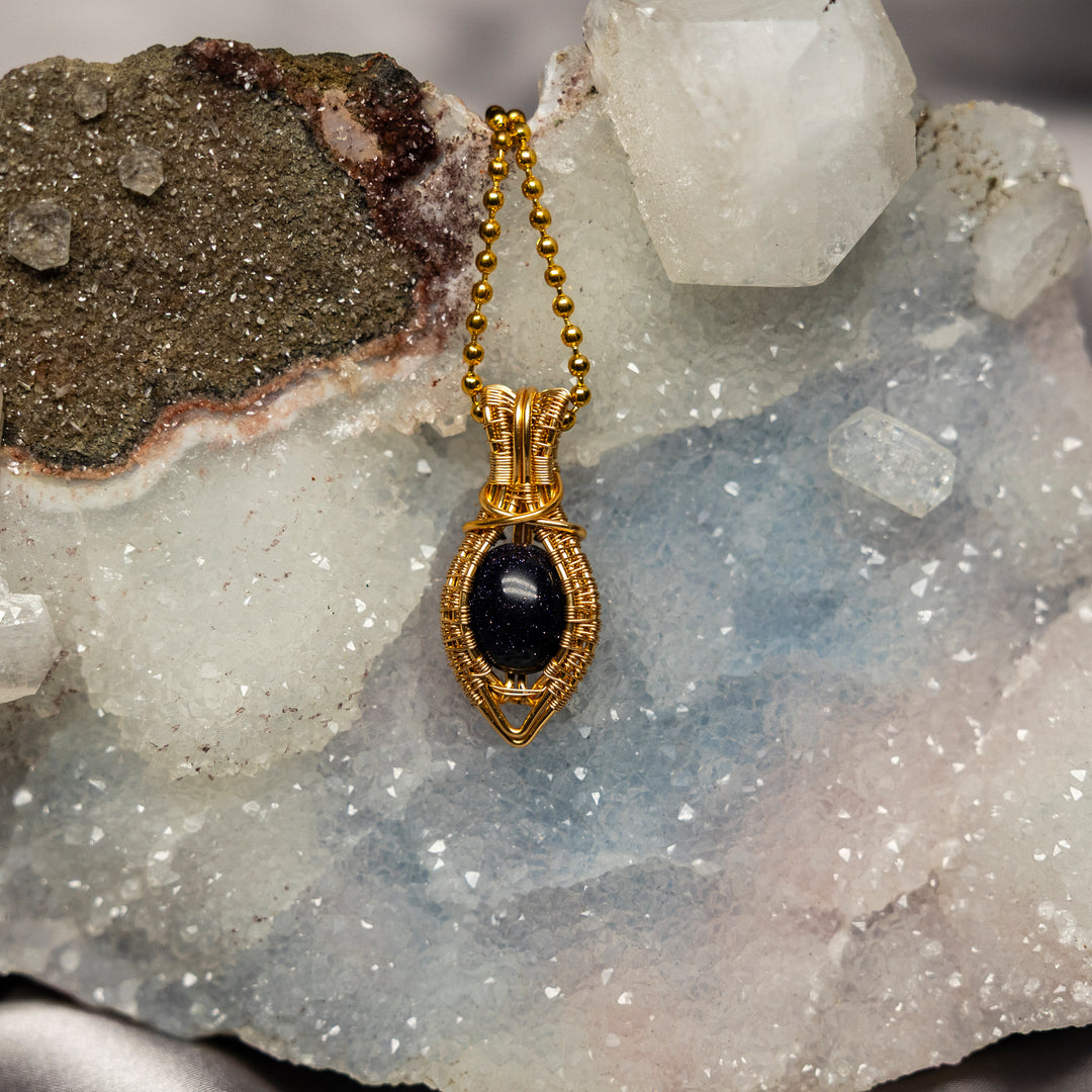 Blue Sandstone Wire Wrap Crystal Pendant