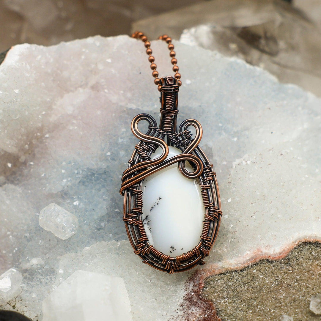 Dendritic Agate Crystal Wire Wrap Pendant - 2.75"