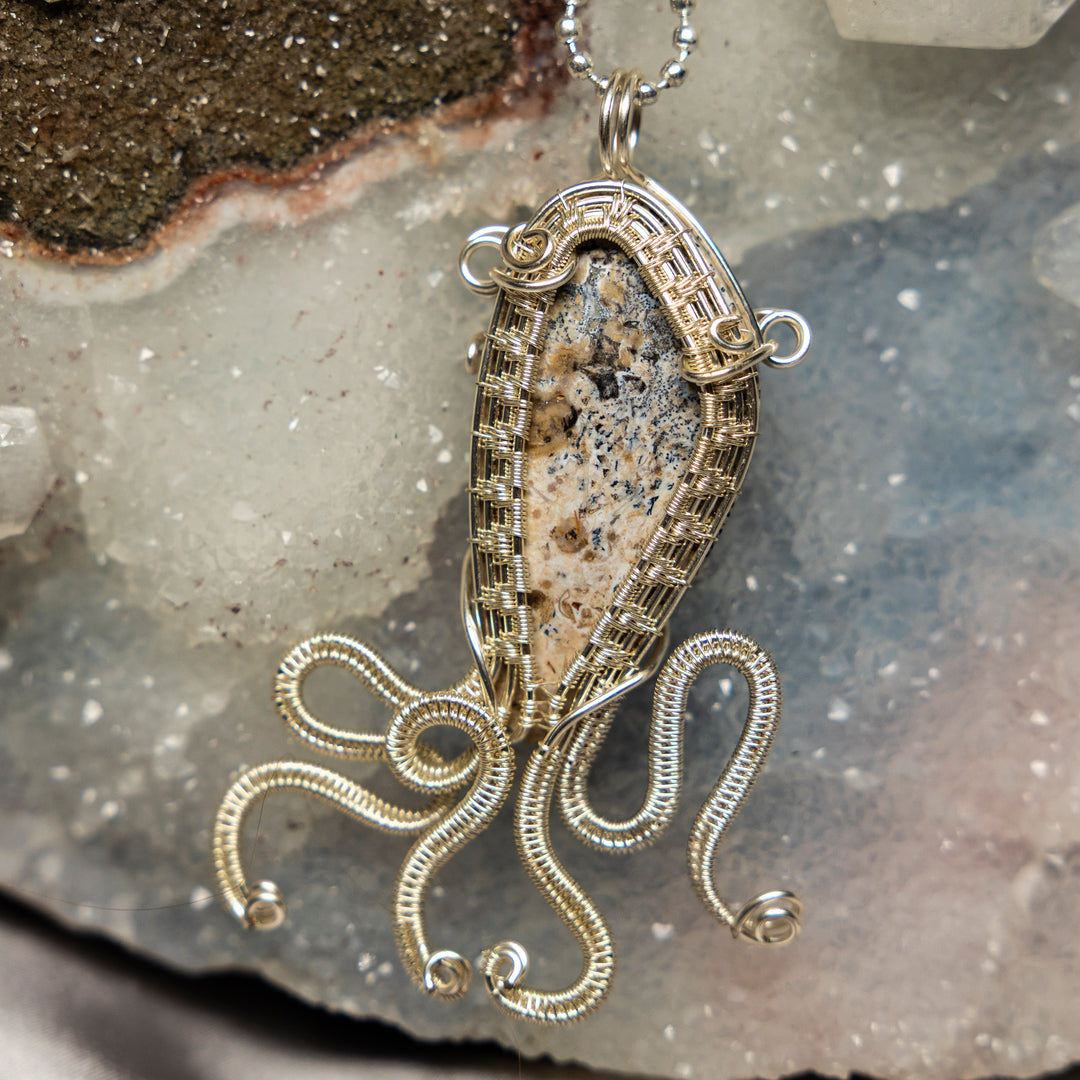 Dendritic Jasper "Squid" Wire Wrap Crystal Pendant