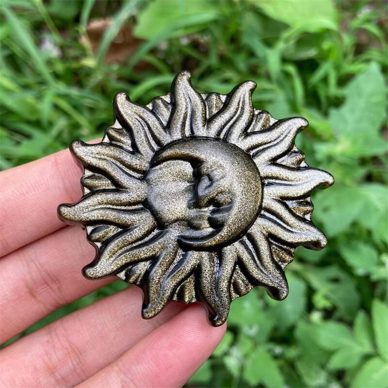 Golden Obsidian Sun And Moon Hand Carved Crystal