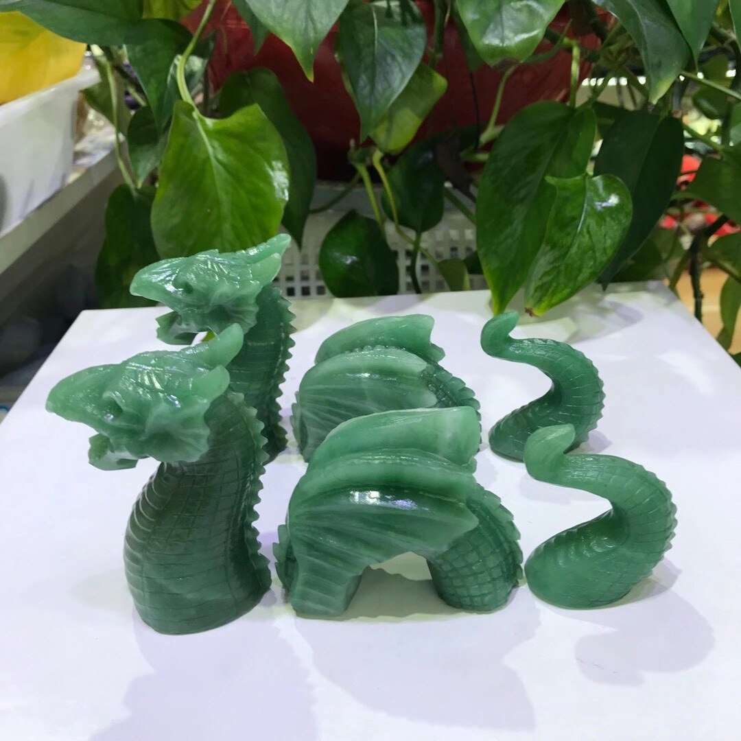 Green Aventurine Dragon 3-piece Sculpture