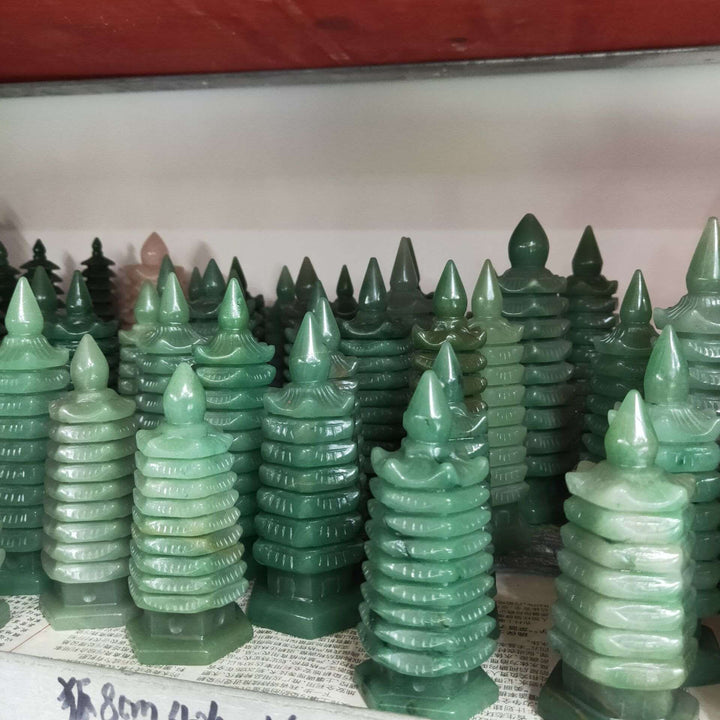 Green Aventurine Pagoda Carved Tower
