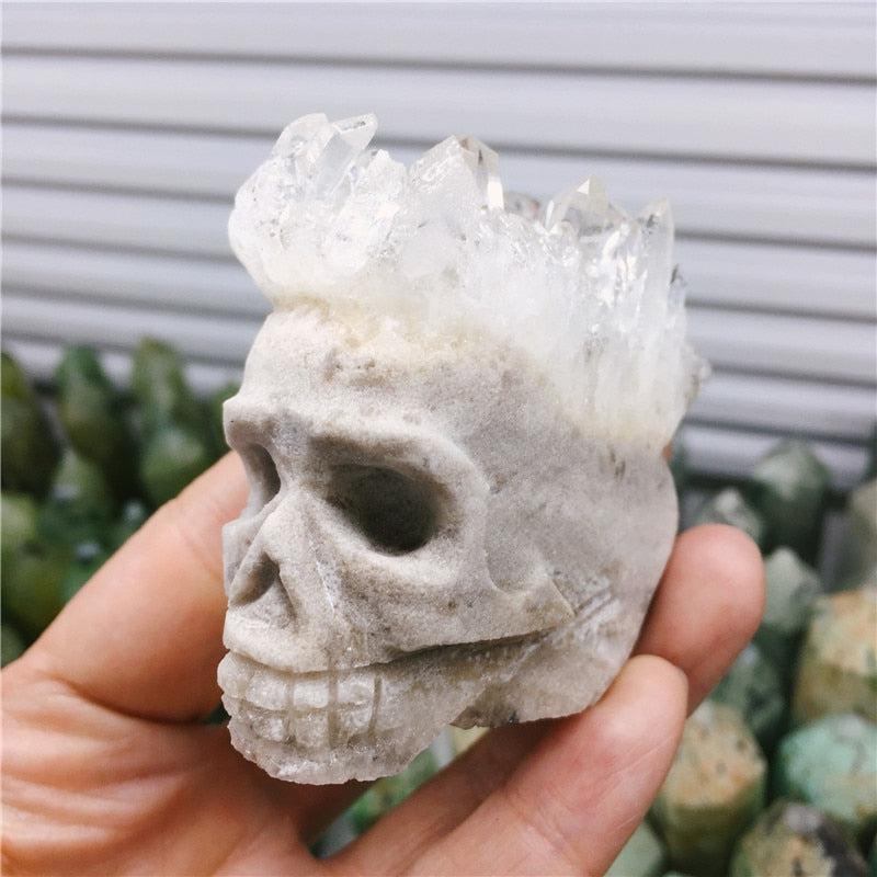 Quartz Crystal Cluster Punk Skull