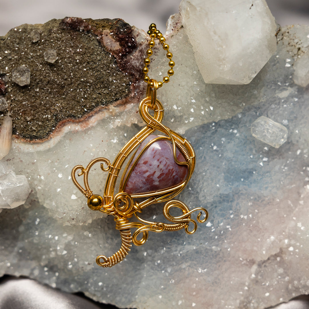 Moss Agate "Butterfly" Wire Wrap Crystal Pendant