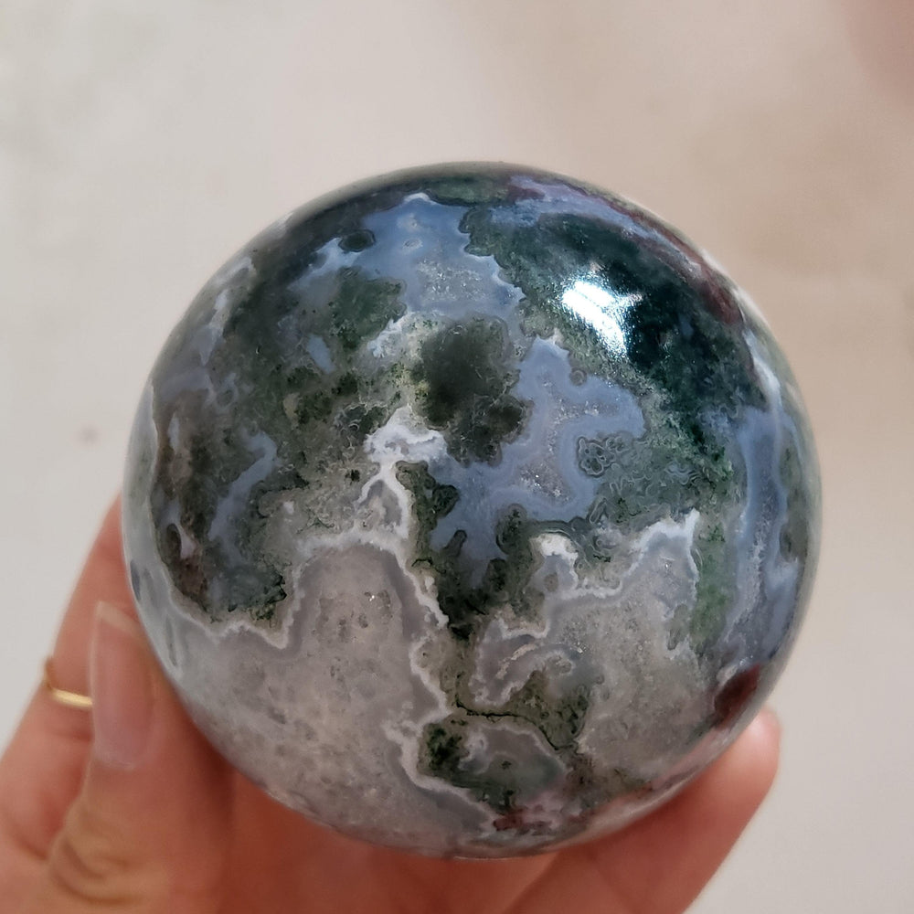 Moss Agate Geode Sphere