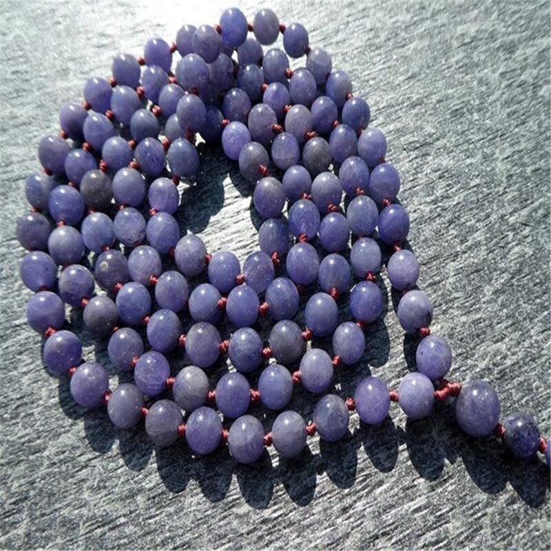 Natural Tanzanite 108 Beads Tassel Mala Necklace