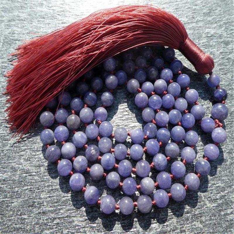 Natural Tanzanite 108 Beads Tassel Mala Necklace