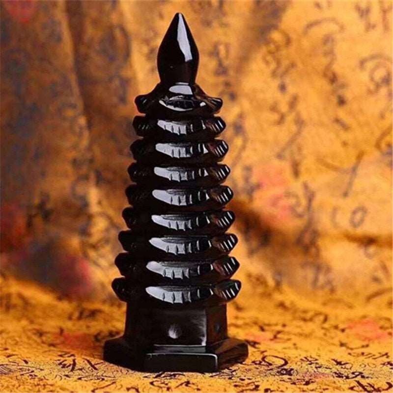 Obsidian Crystal Wenchang Tower Carving