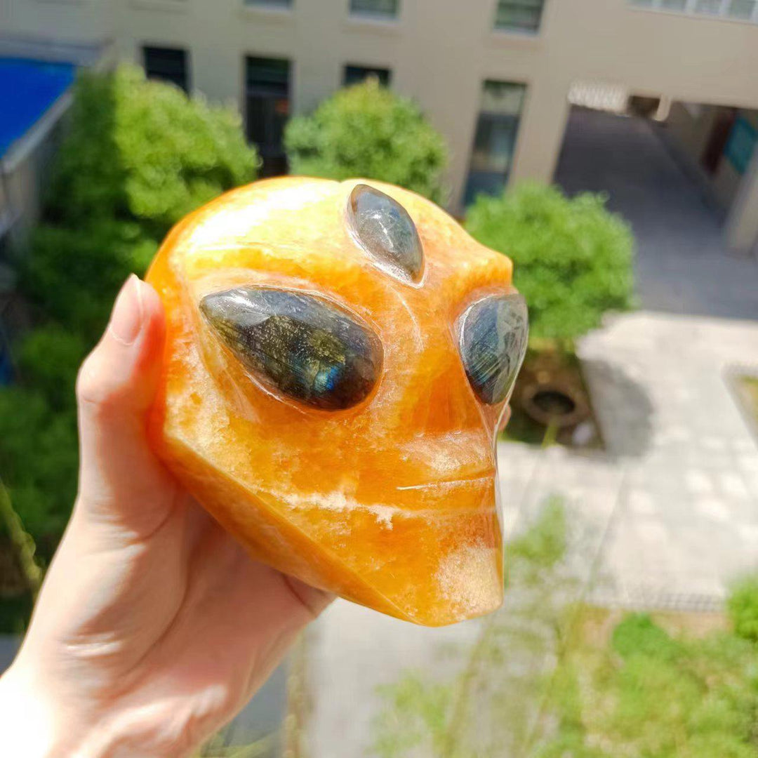 Orange Calcite Alien Skull