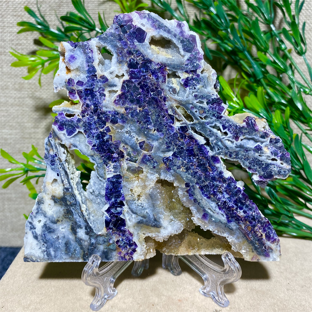 Purple Sphalerite Geode Slice + Stand