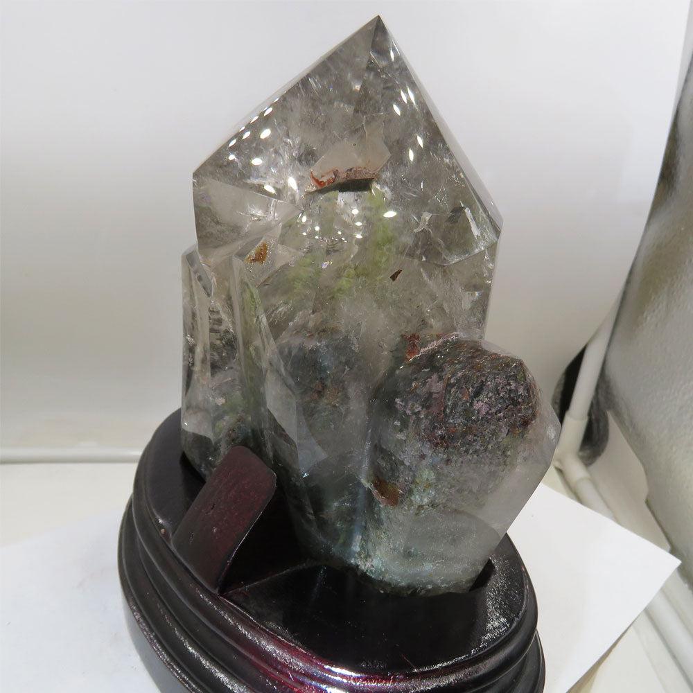 Rare Natural Brazil Green Phantom Garden Quartz Crystal Cluster with Stand