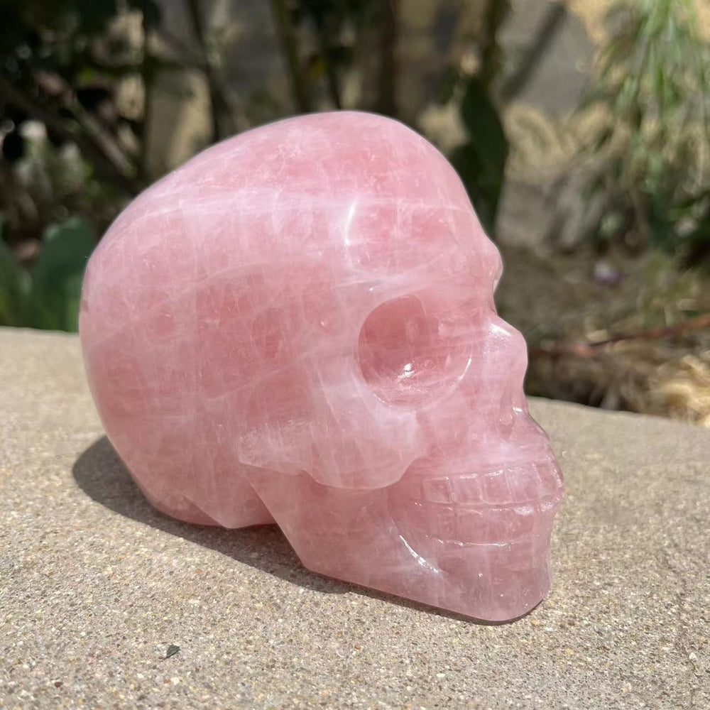 Rose Quartz Crystal Hand Carved Skull