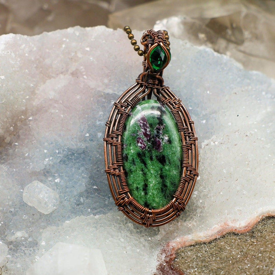 Ruby In Zoisite Wire Wrap Pendant - 2.75"