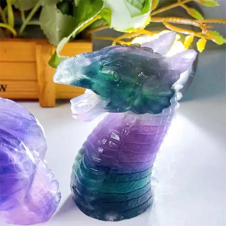 Purple Fluorite 3 Piece Dragon Crystal Carving