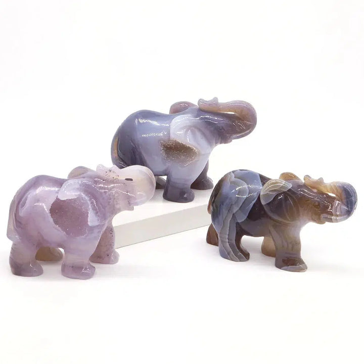 Gray Agate Geode Elephant Carving