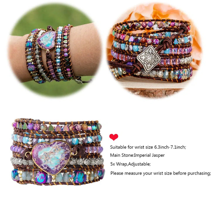 Mixed Color Natural Stone Heart Bracelet
