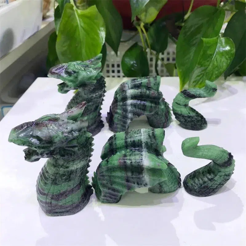 Ruby In Zoisite Crystal 3 Piece Dragon Carving