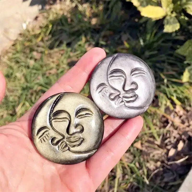 Obsidian Sun And Moon Face Carving