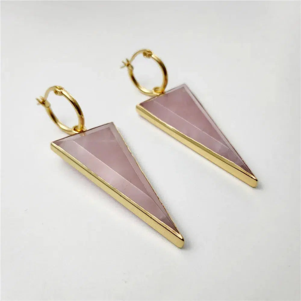 Rose Quartz Triangle Shaped Earrings