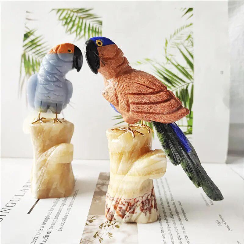 Hand Carved Crystal Parrots