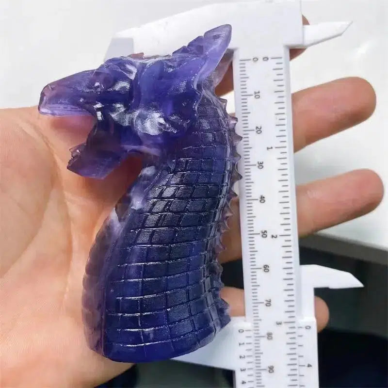 Purple Fluorite 3 piece Dragon Crystal Carving