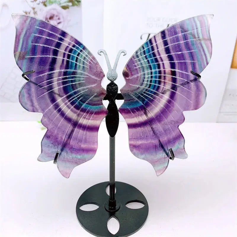 Rainbow Fluorite Butterfly Wings Carving