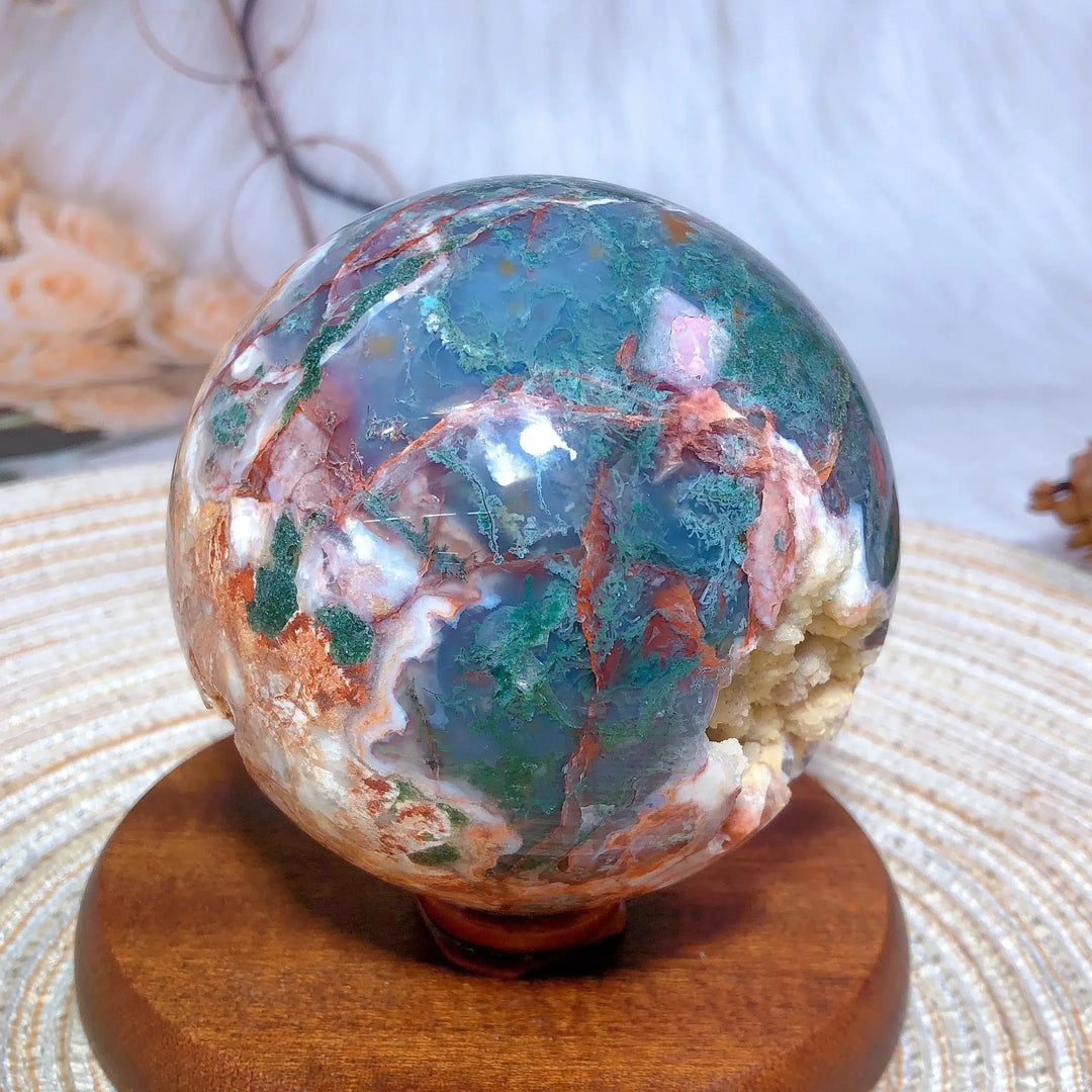 Red Moss Agate Druzy Sphere