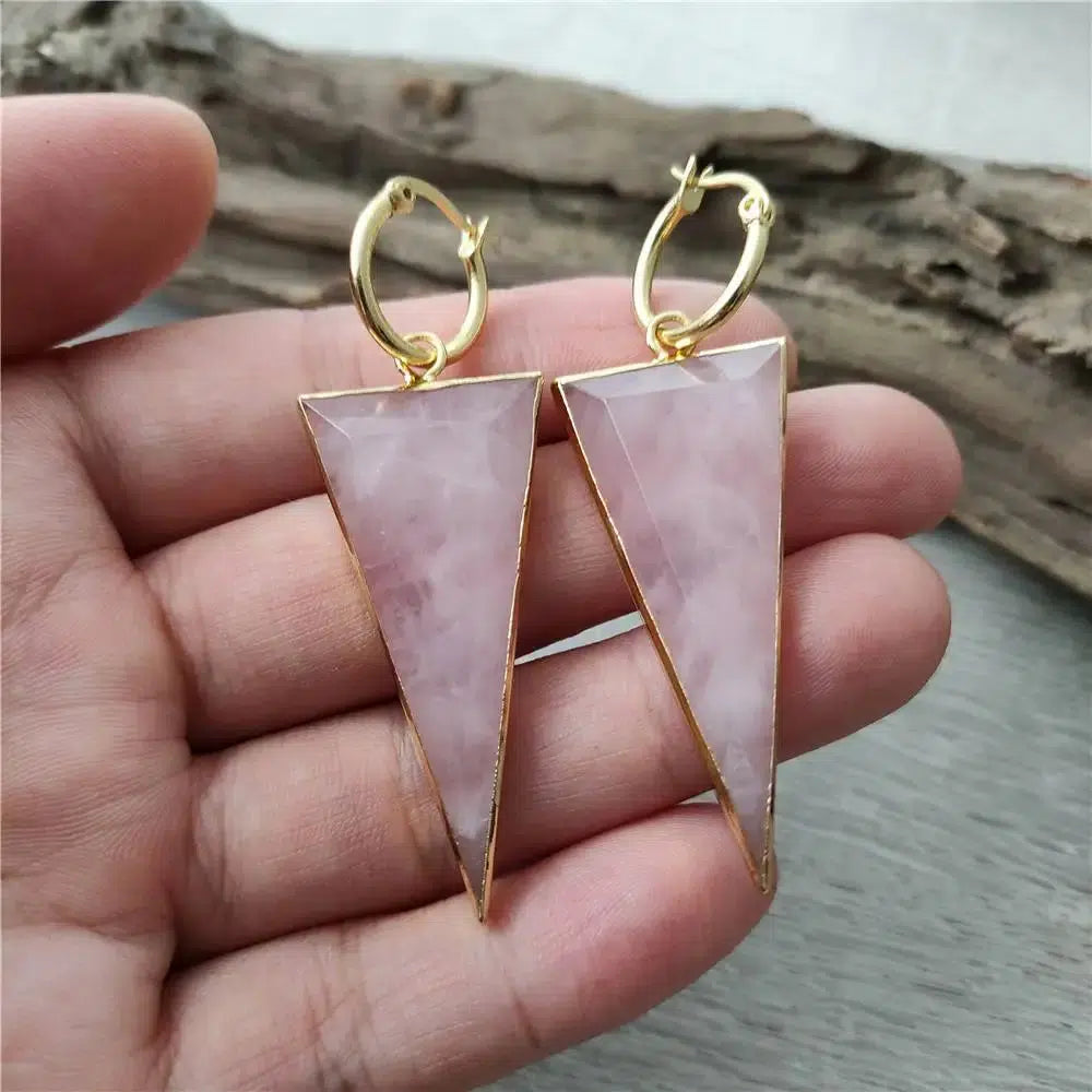 Rose Quartz Triangle Shaped Earrings