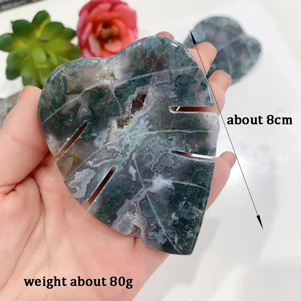 Green Moss Agate Leaf Carving