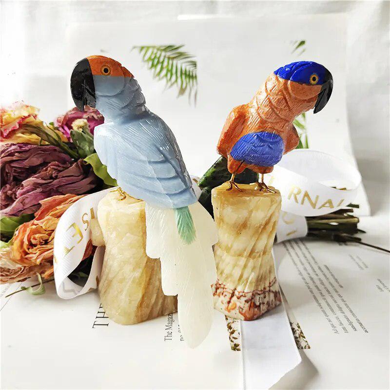 Hand Carved Crystal Parrots