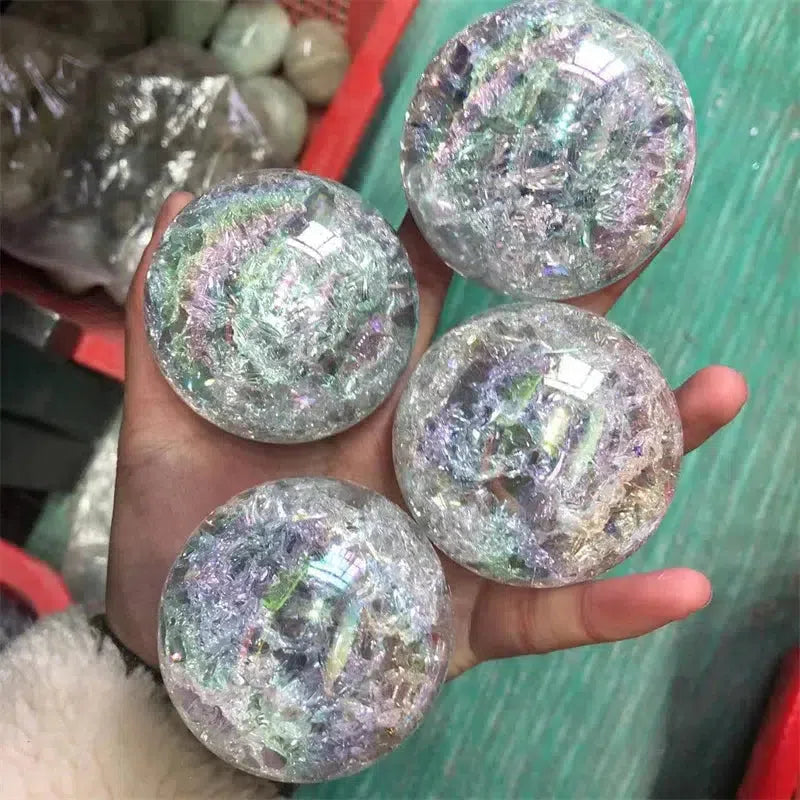 Rainbow Aura Crackle Crystal Sphere