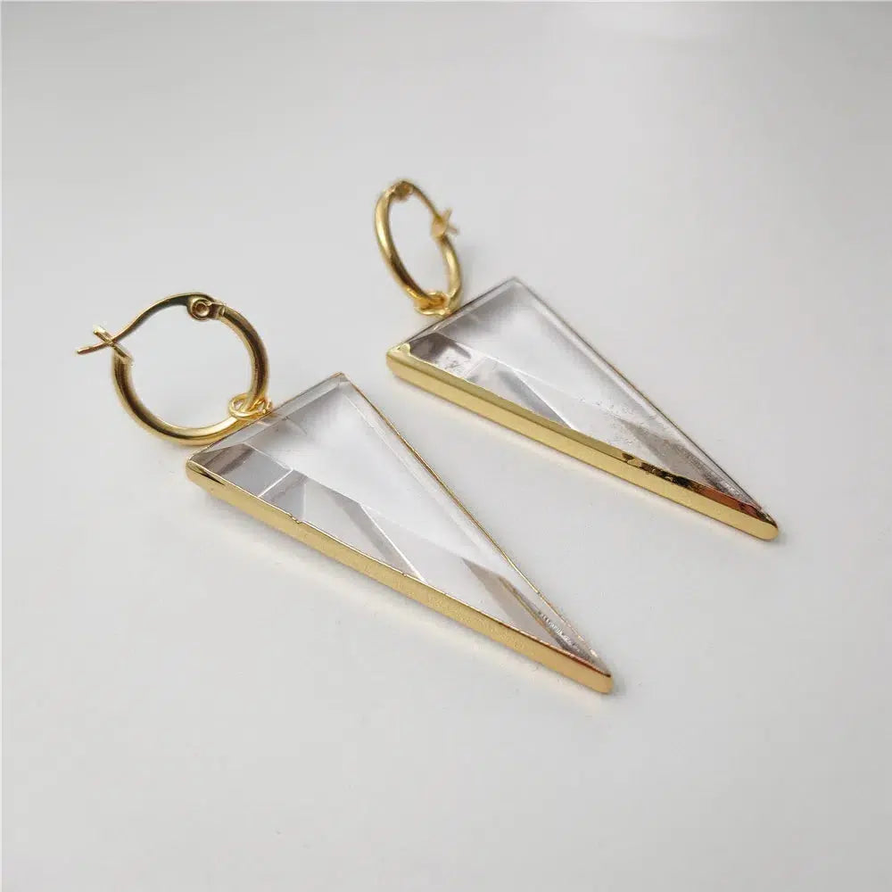 Clear Crystal Quartz Triangle Shaped Earrings