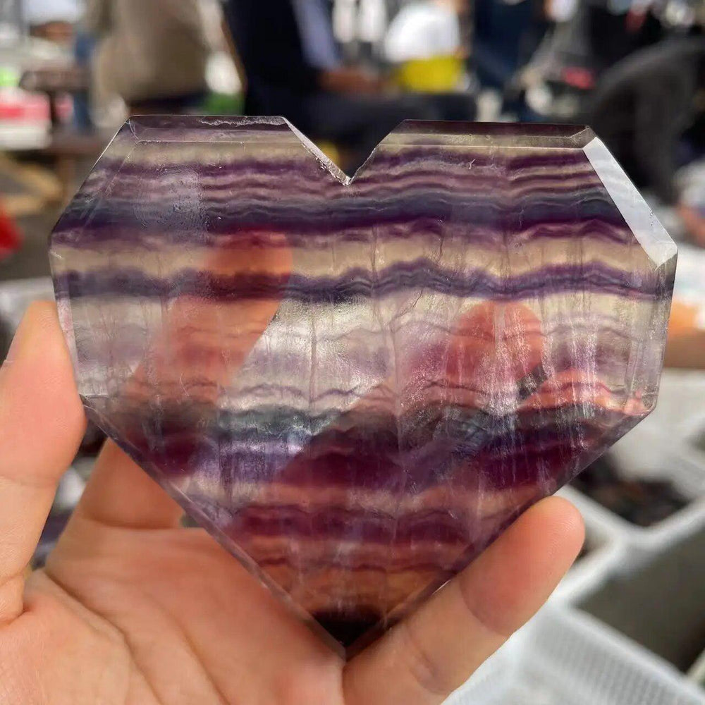 Rainbow Fluorite Striped Heart with Stand