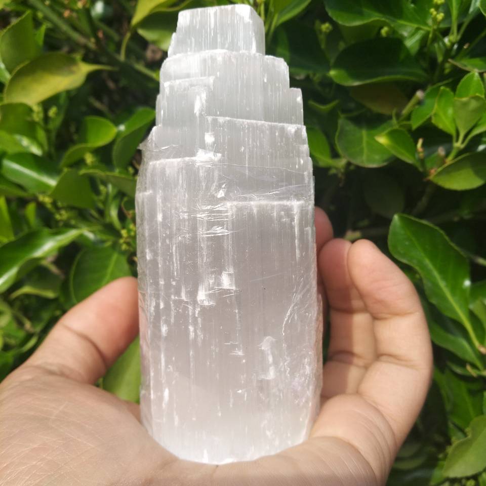 Selenite Stepped Tower Carving