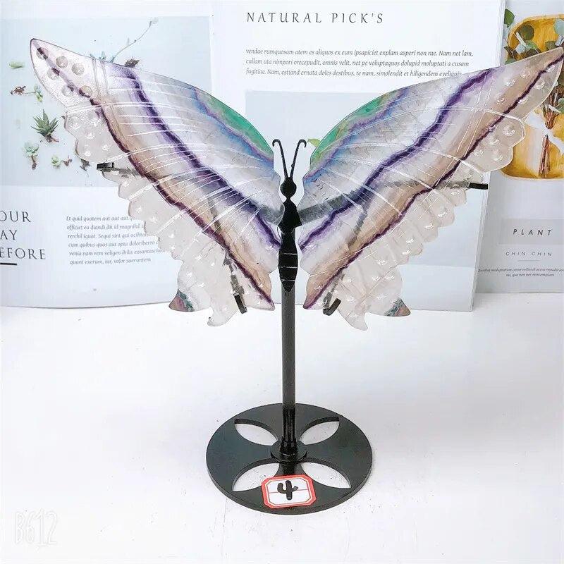 Rainbow Fluorite Butterfly Wings Carving